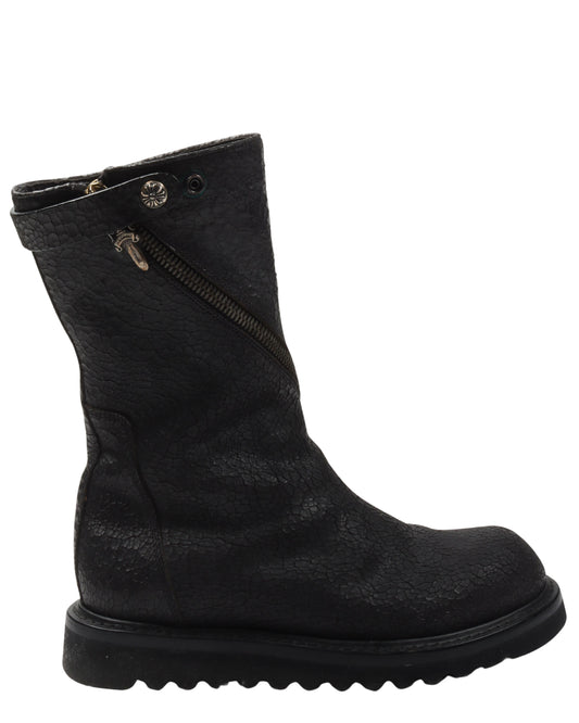 Rick Owens Blistered Leather Spiral Zip Creeper Boots