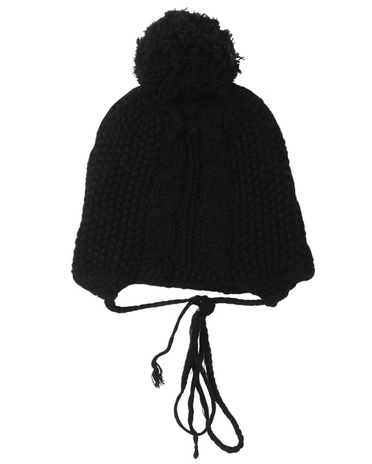 Silver & Leather Cross Embellished Pom Pom Beanie