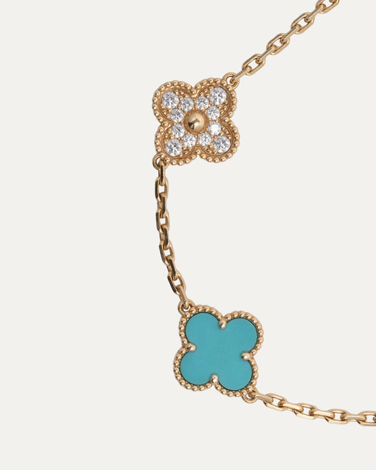 Gold Diamond Turquoise Vintage Alhambra Bracelet