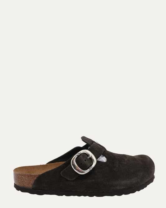 Cross Embellished Birkenstock Boston Suede Mulle