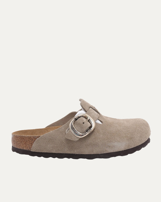 Cross Embellished Birkenstock Boston Suede Mule