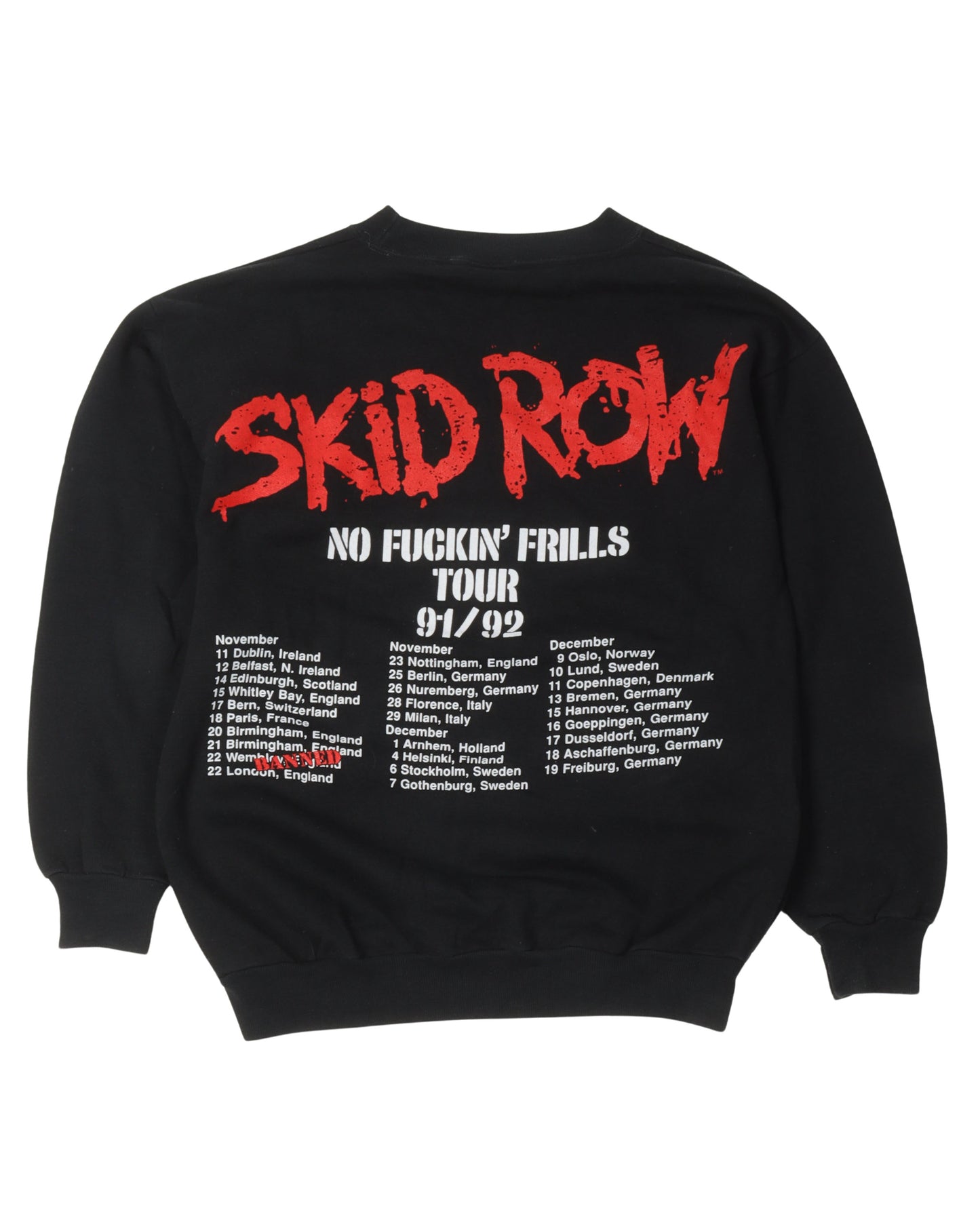 Skid Row 91/92 No Fuckin' Frills Tour Crewneck Sweatshirt