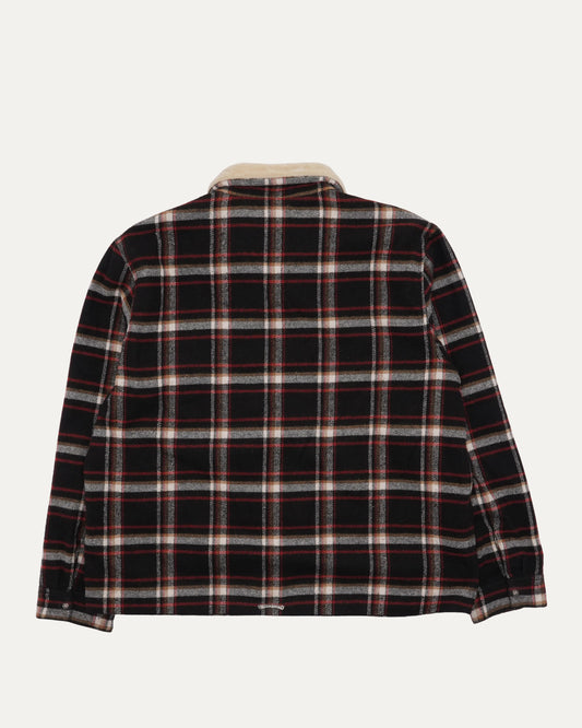 Shearling Collar Zip Up Flannel Jacket