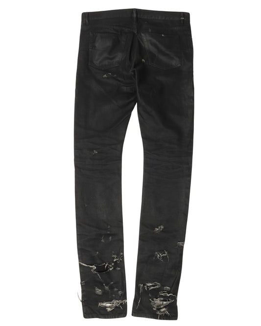 SS04 Distressed Waxed Skinny Jeans