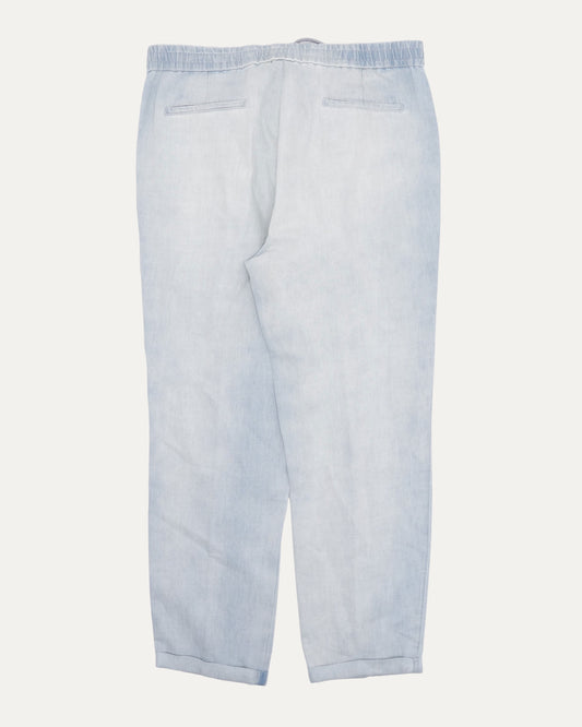 Linen Blend Pleated Drawstring Pants