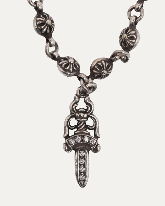Diamond Dagger Pendant Plus Ball Necklace