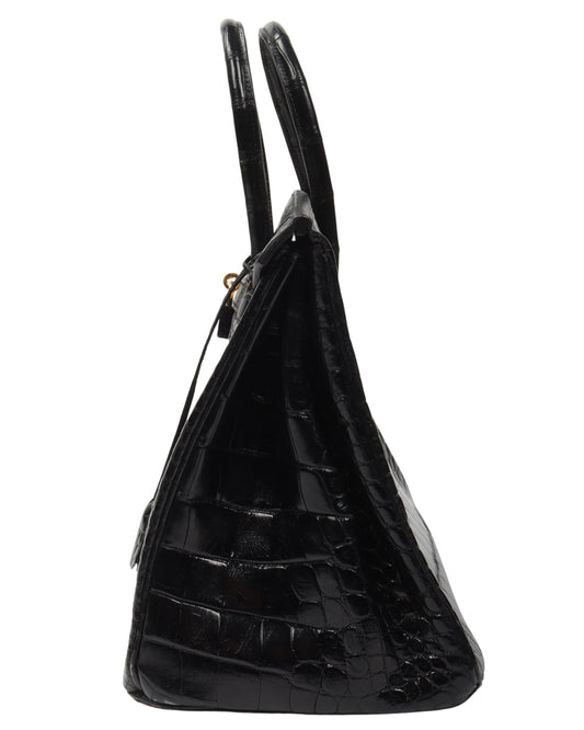Black Shiny Alligator Mississippiensis Birkin 35 Brass Hardware