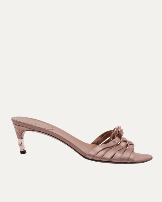 Satin Kitten Heel With Bamboo Detail