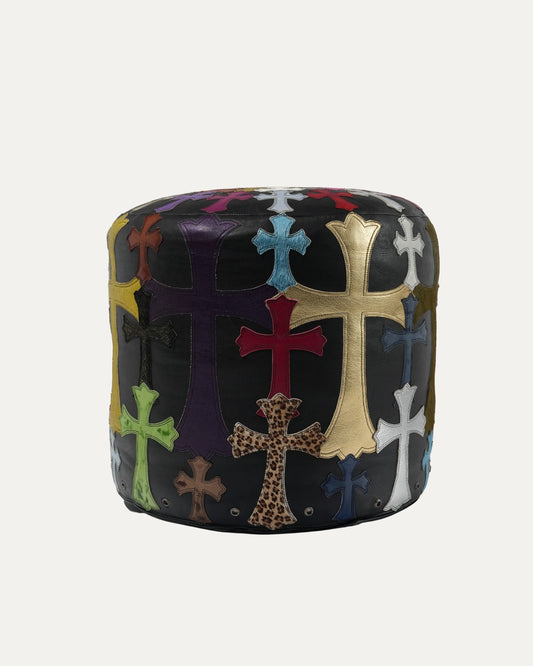 Leather Multicolor Cross Patch Stool