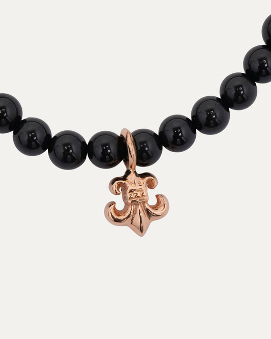 Small 22k Gold Onyx Fleur Bead Bracelet