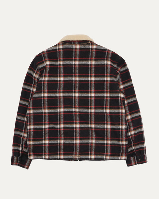 Shearling Collar Flannel Zip Up Jacket