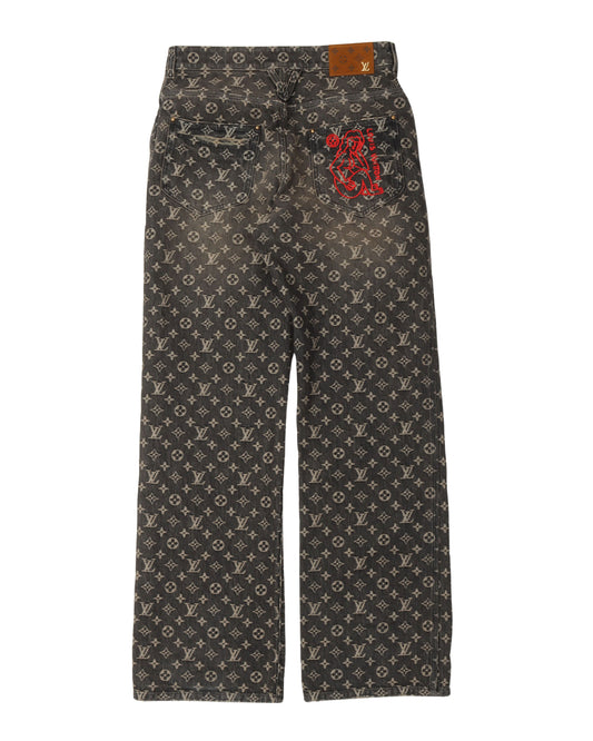 Distressed Monogram Denim Jeans