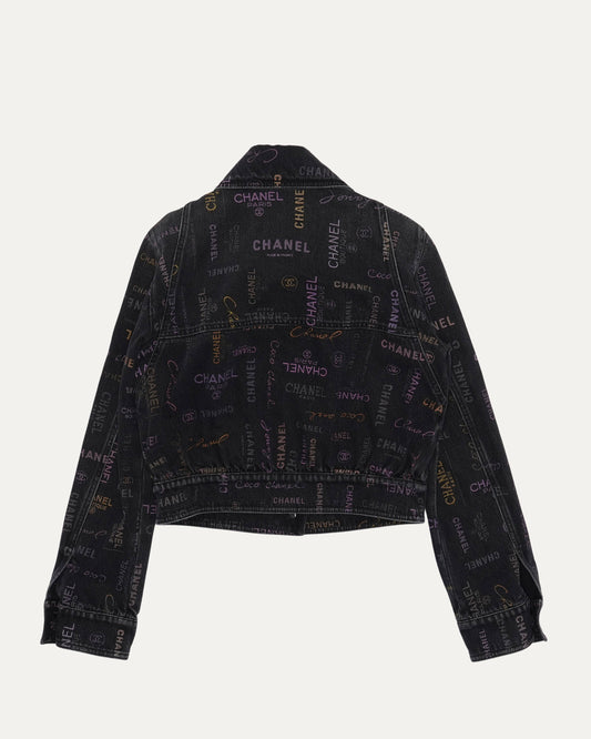 Cropped Multi-Logo Denim Jacket