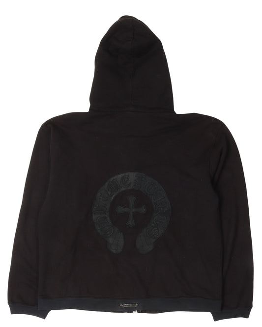 Vintage Leather Horseshoe Logo Zip-Up Hoodie