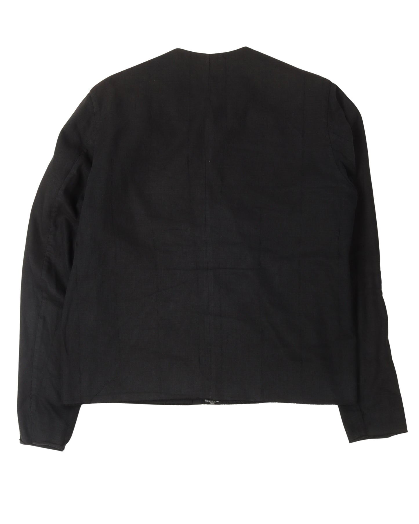 Collarless Linen Zip Up Jacket