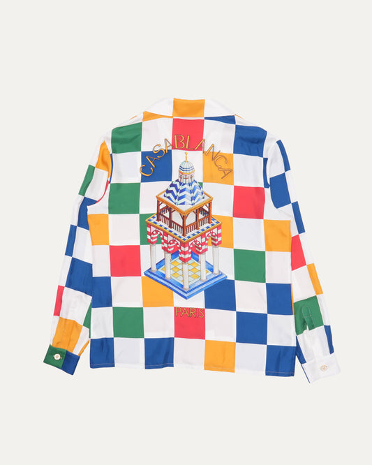 Multicolor Checkerboard Pattern Silk Shirt