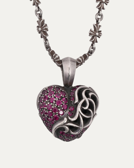 Ruby Vine Heart Pendant with Tiny E Chain