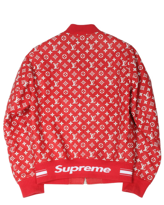 Supreme Leather Monogram Bomber Jacket