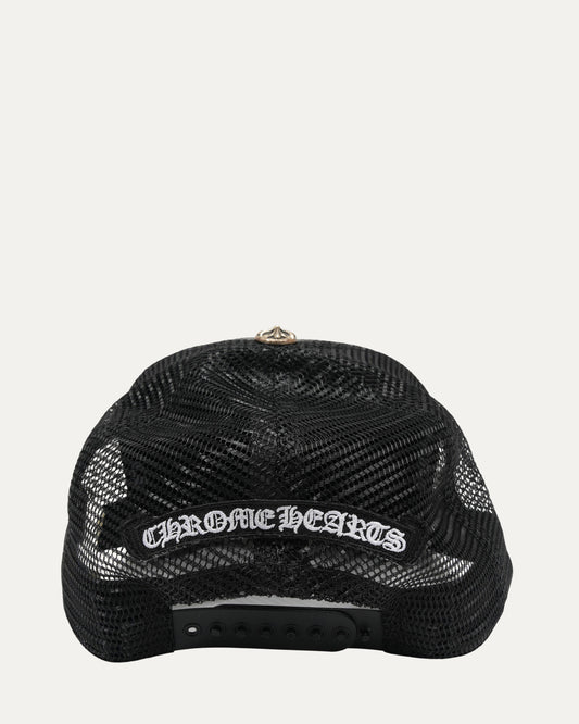 Silver Fleur Embellished Leather Trucker Hat