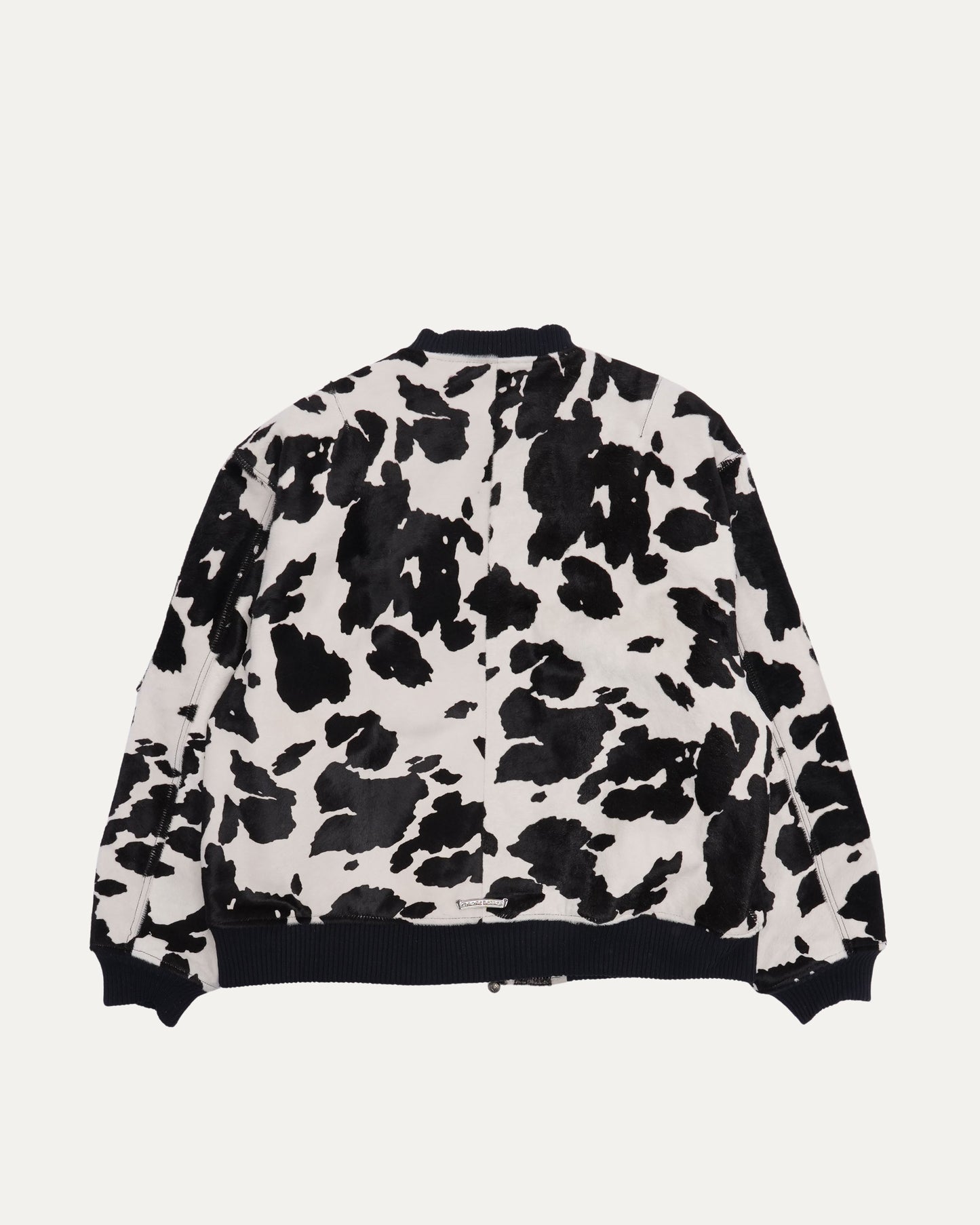 Cow Print Pony Hair Leather Bomber Jacket