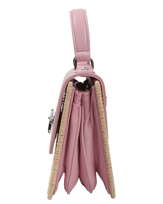 Basket-Weave Leather Accordion Wicker Bag