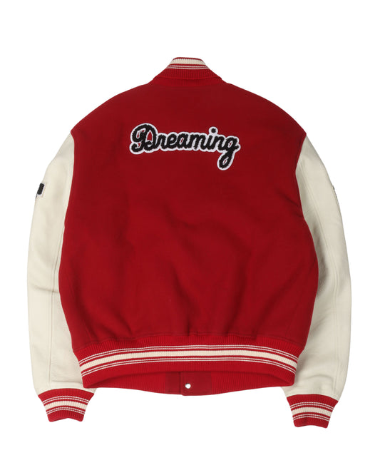 Multi-Patches Mixed Leather Varsity Blouson