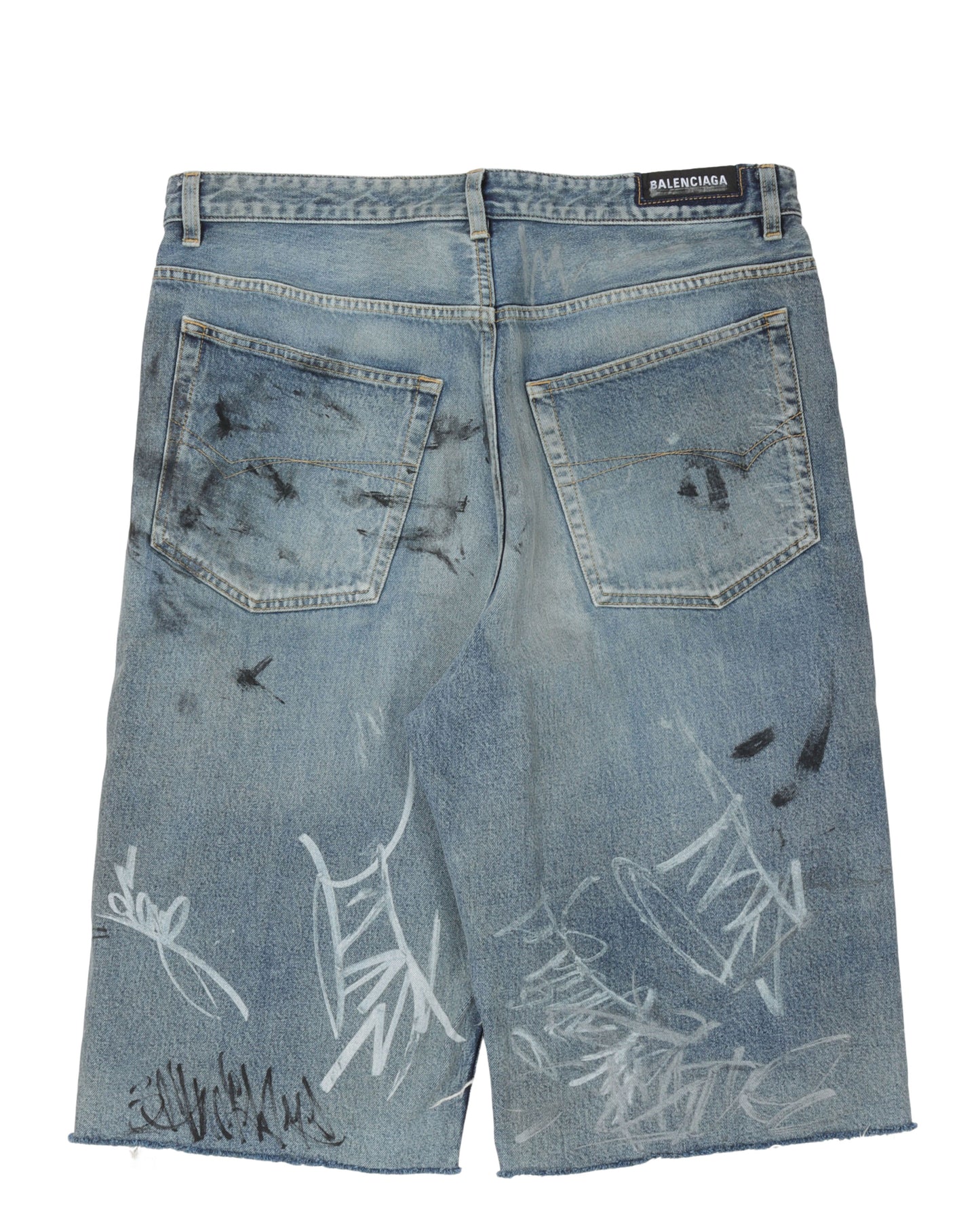 Distressed Baggy Graffiti Denim Shorts