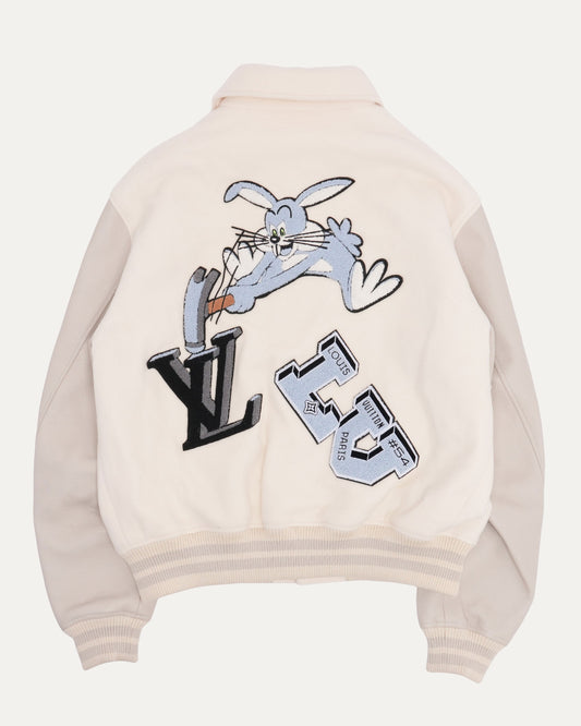 Multi-Patches Mixed Leather Varsity Blouson