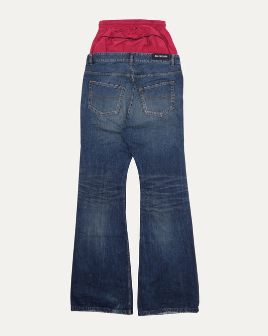 Double Waist Track Pant Layered Jeans