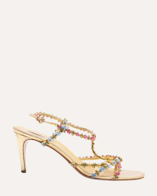 Gold Leather Heels with Floral Detail (c. 2004)