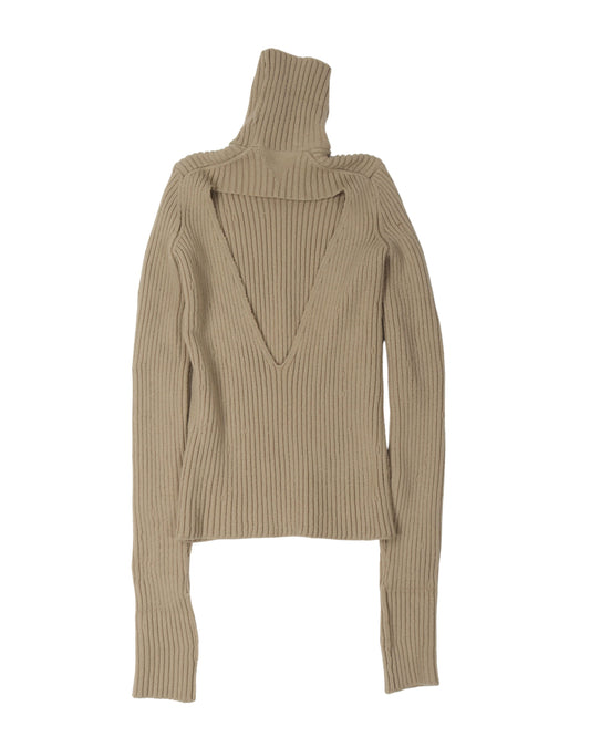 Ribbed Cutout Turtleneck Sweater