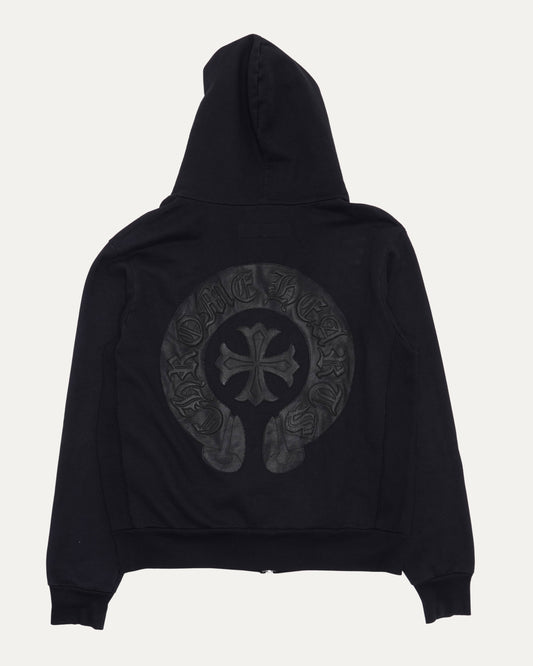 Leather Horseshoe Patch Zip-Up Hoodie