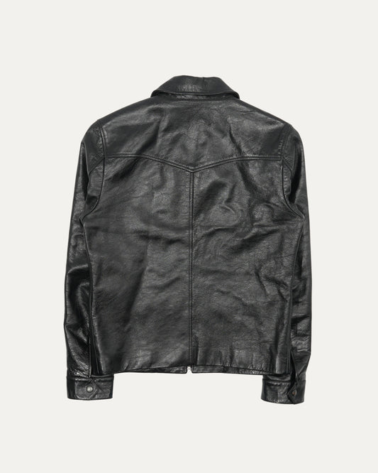 Leather Zip Up Trucker Jacket