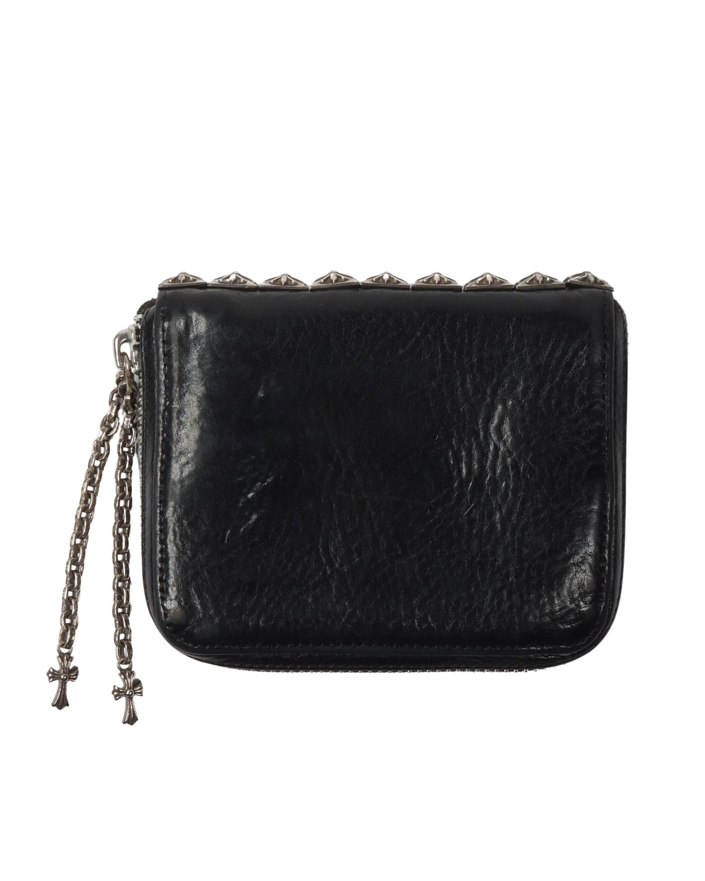 Leather Studded Bifold Zipper Wallet with Charms