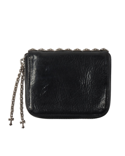 Leather Studded Bifold Zipper Wallet with Charms