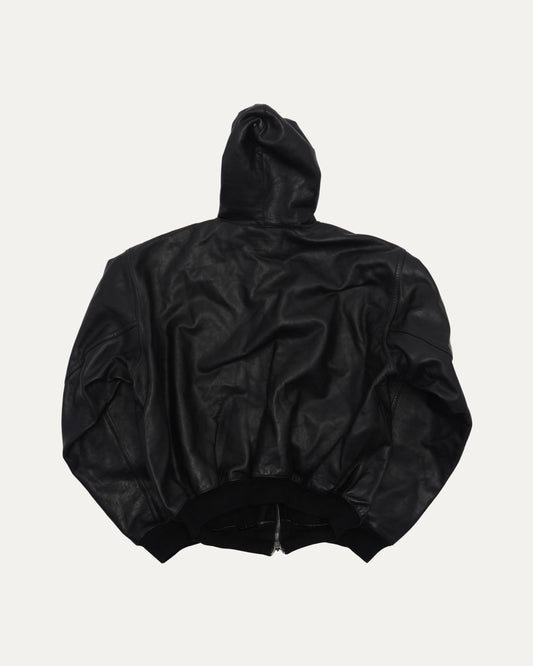 Hooded Leather Bomber Jacket