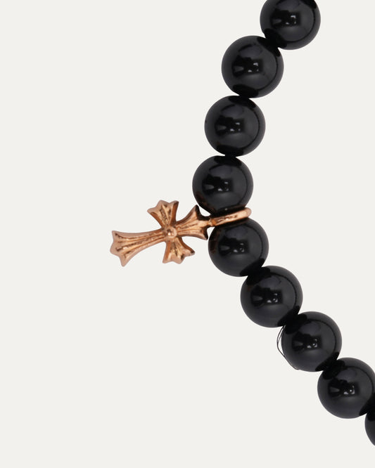 Gold Cross Multi Charm Bead Bracelet