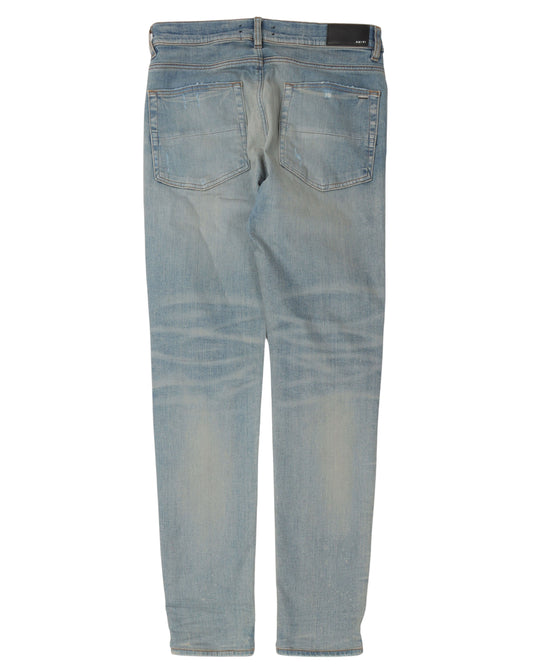 MX1 Distressed Leather-Paneled Knee Rip Jeans
