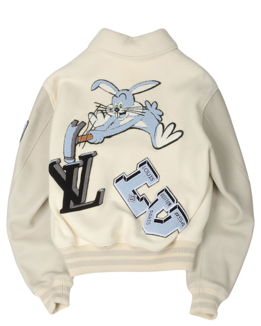 Multi-Patches Mixed Leather Varsity Blouson