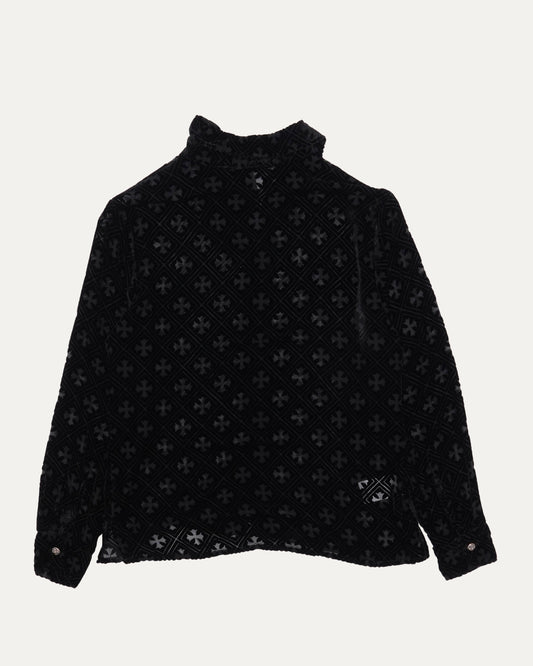 Silk Blend Velvet Burnout Hollow Cross Shirt