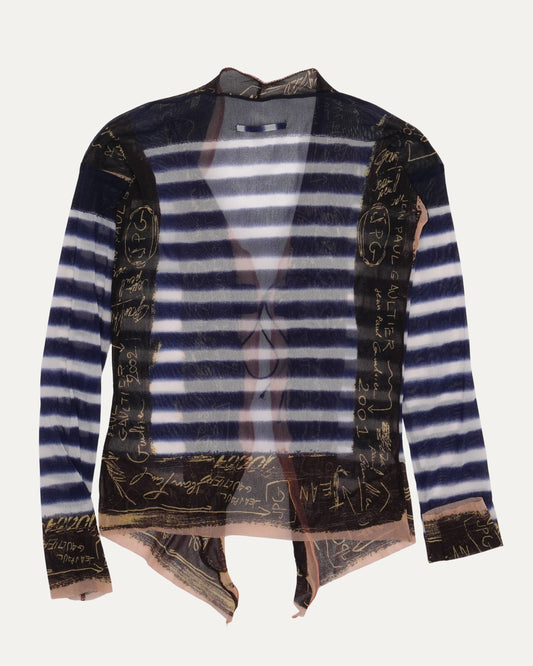 Striped Long Sleeve Mesh Top