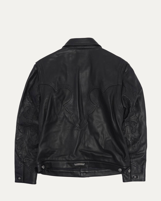 Floral Cross Patch Western Leather Jacket