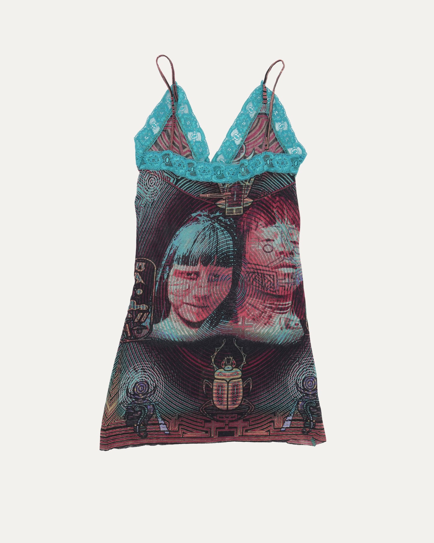 Grunge Psychedelic Mesh Top with Lace Detail