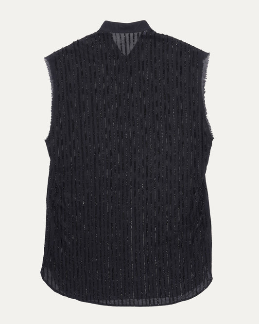 Sleeveless Beaded Band Collar Shirt