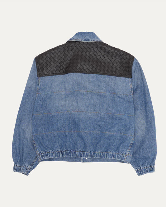 Leather Intrecciato Yoke Denim Trucker Jacket
