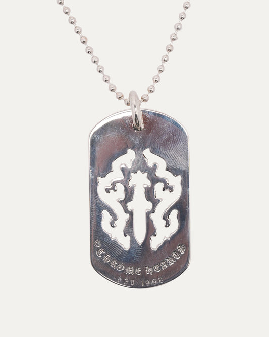 Vine Dagger Cut Out Dog Tag Pendant w/ Ball Chain Necklace