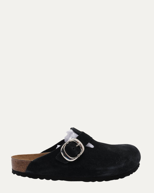 Cross Embellished Birkenstock Boston Suede Mule