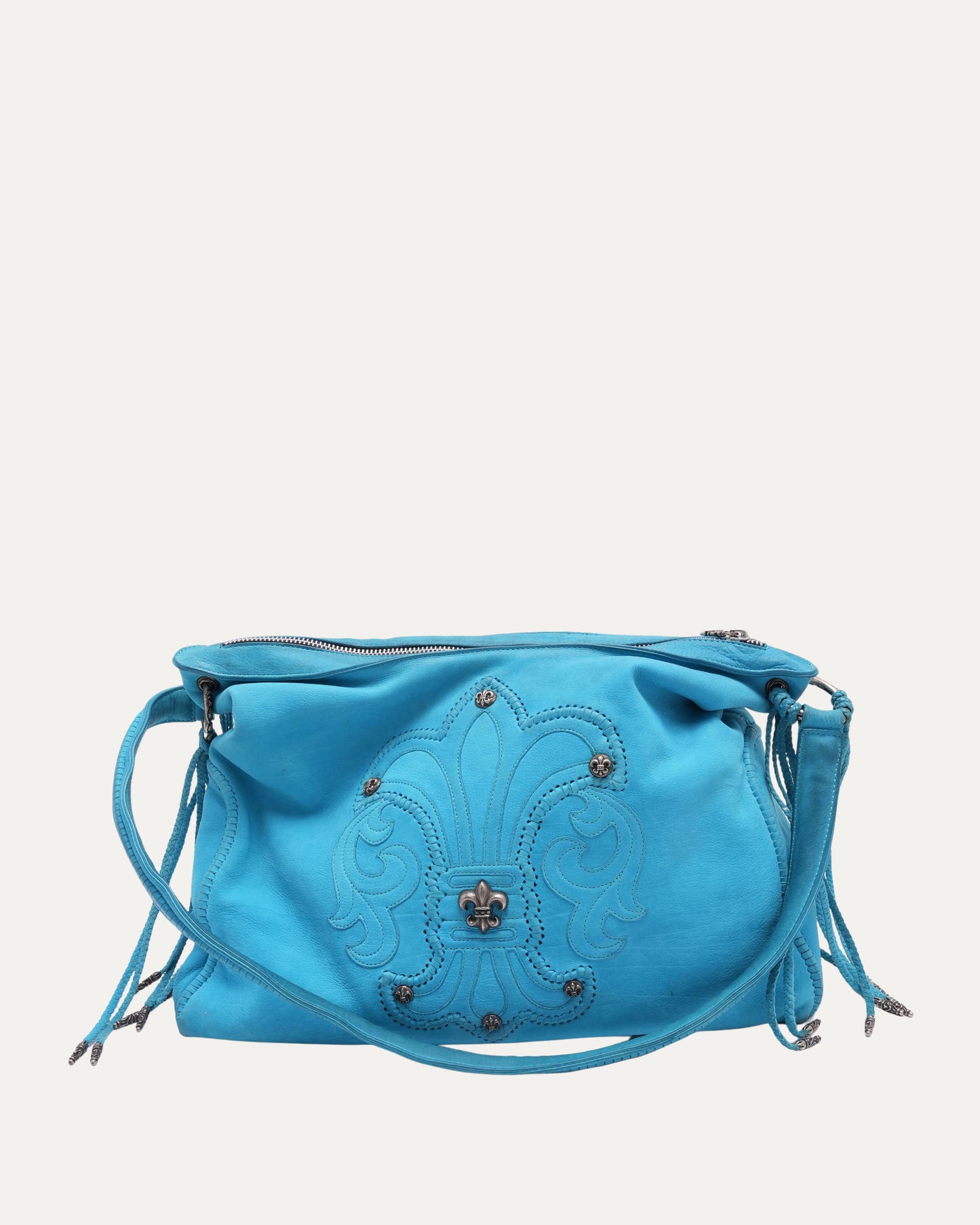 Embellished Fleur Patch Tassel Hobo Bag