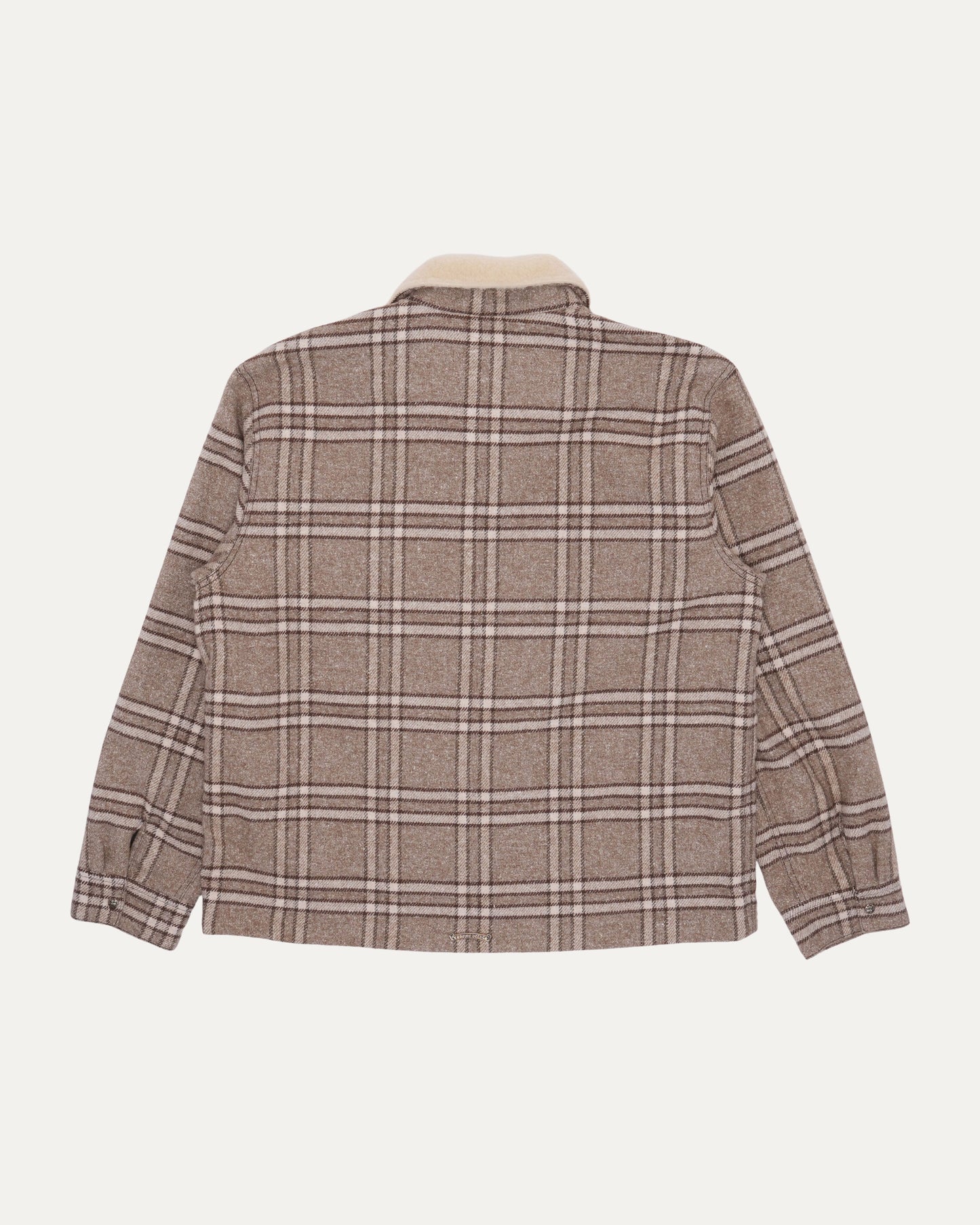 Shearling Collar Zip Up Flannel Jacket