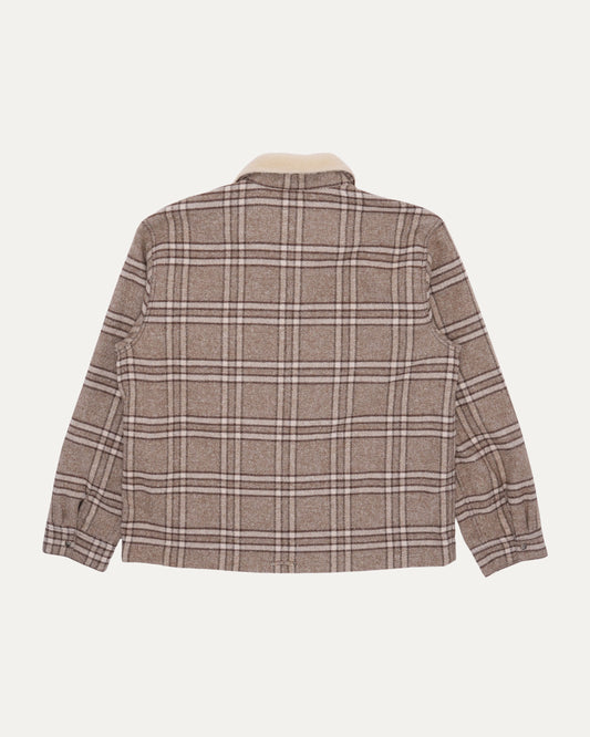 Shearling Collar Zip Up Flannel Jacket